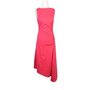 Cos hot pink drop waist gathered asymmetrical midi dress XS